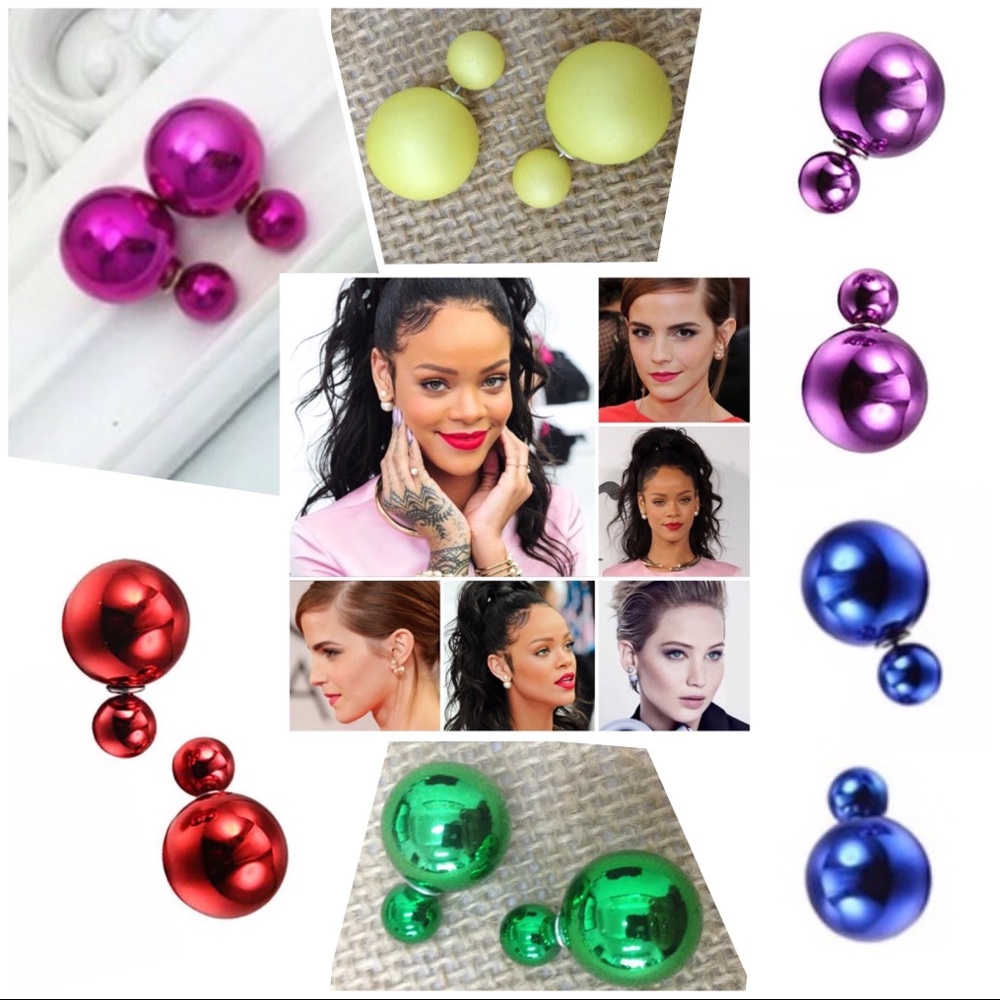 Large Oversized Double Ball Satin Matte Light Yellow Shell Pearl Stud Earrings - Picture 8 of 16